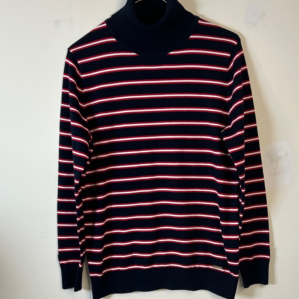 TOMMY HILFIGER Classic‎ Navy & Red Striped Turtleneck Sweater Women’s Size Large